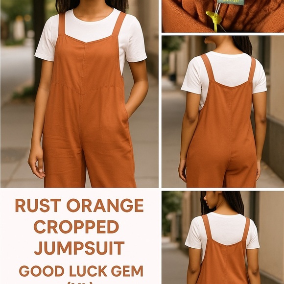 Rust Orange Cropped Jumpsuit – Good Luck Gem (XL) - Picture 1 of 2